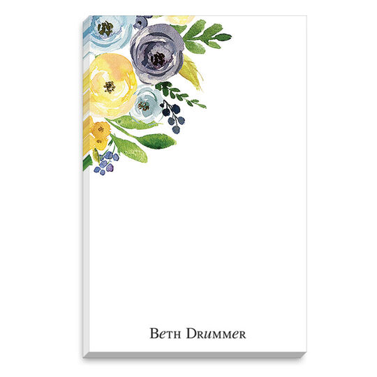 Yellow and Blue Corner Flowers Notepad